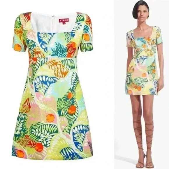 STAUD‎ Sandra Linen Dress Tropical Size 12 - Picture 2 of 14